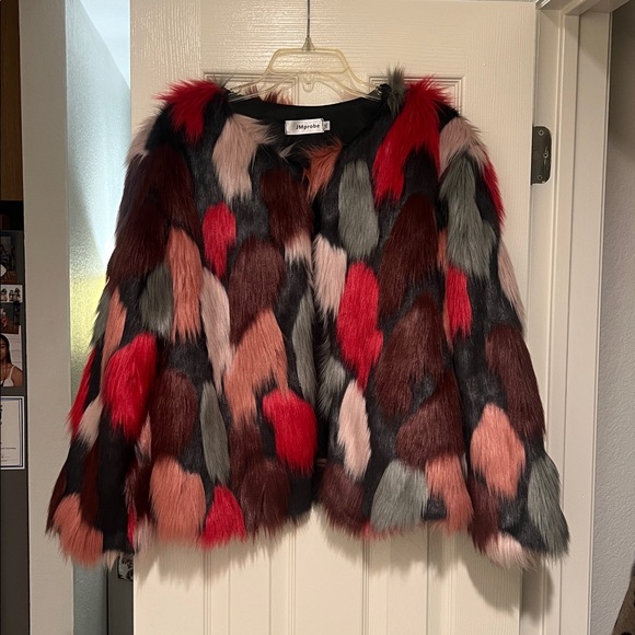 Colorful Faux Fur Jacket - Picture 2 of 5